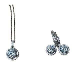 3ct Moissanite Halo Pendant Necklace & Earring Bridal Set 925 Sterling Silver